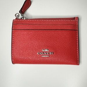 COACH Mini Skinny ID Case in Tangerine Crossgain Leather